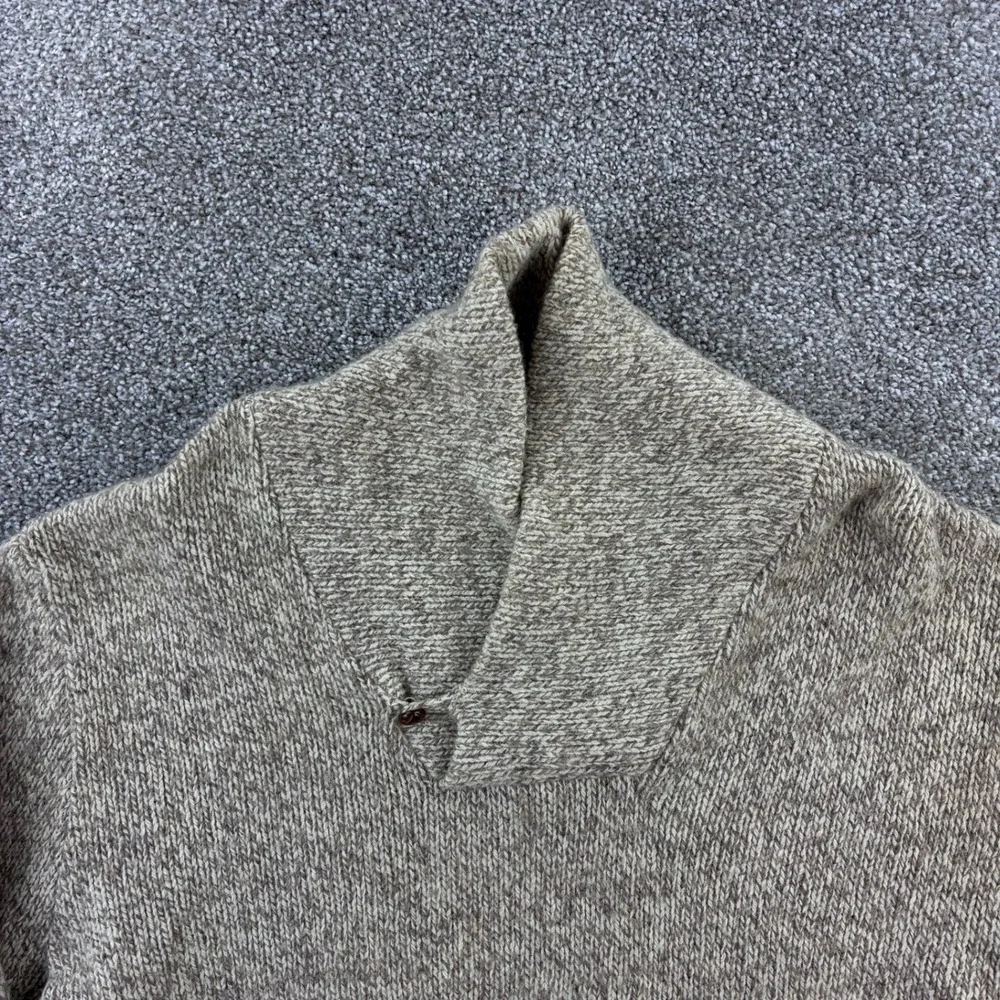 Vintage L.L. Bean Sweater Mens Large Tan Shawl Neck Wool Blend Pullover Knit